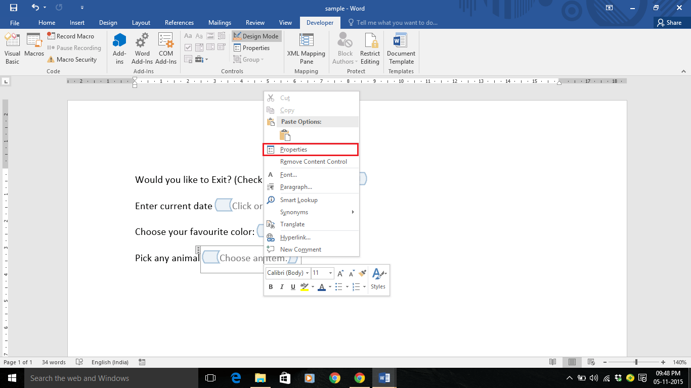 如何在 Microsoft Word 2016 中创建可填写表格