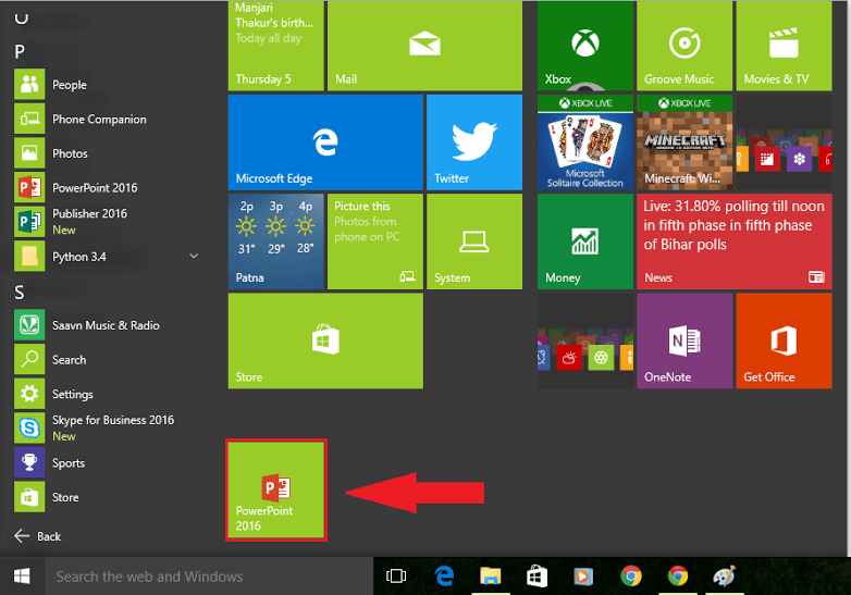 将 PowerPoint 固定到 Windows 10 中的“开始”菜单和任务栏