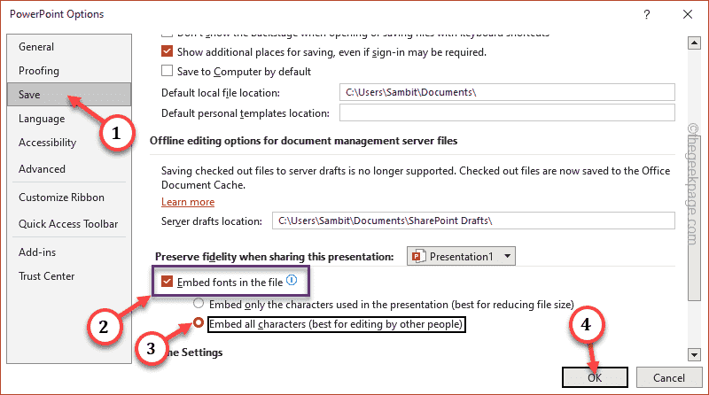 PowerPoint 演示文稿中的某些字体无法保存：修复