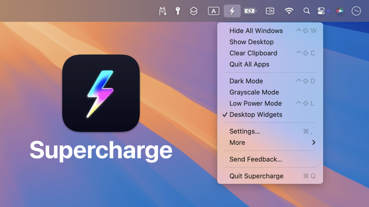 Supercharge 是一个可以运行/启用 macOS 各种功能的实用程序，现在具有在最后一个窗口关闭时终止应用程序的功能，以及终止所有应用程序的功能。