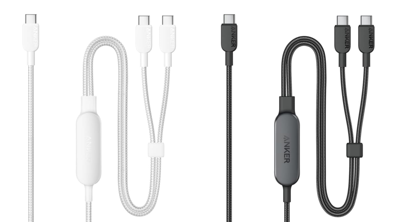 Anker Japan，“Anker USB-C &amp; USB-C Cable (2-in-1, 140W)”是一种分支电缆，将两根 USB-C 电缆合二为一，支持高达 140W 的输出，可以同时为两个设备充电发布了白色模型。