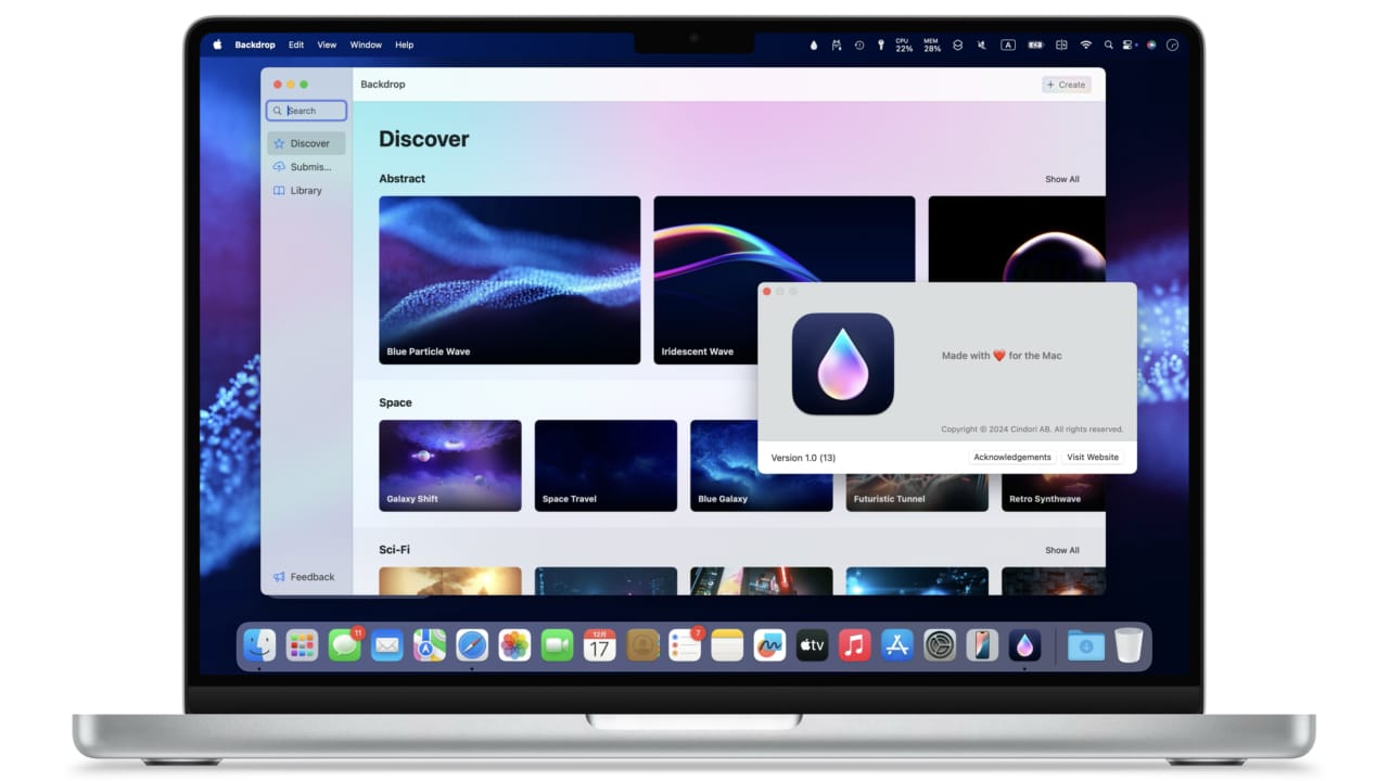 Cindori 发布了“Backdrop”，一款 Mac 壁纸应用，可让您搜索和设置各种动态壁纸。