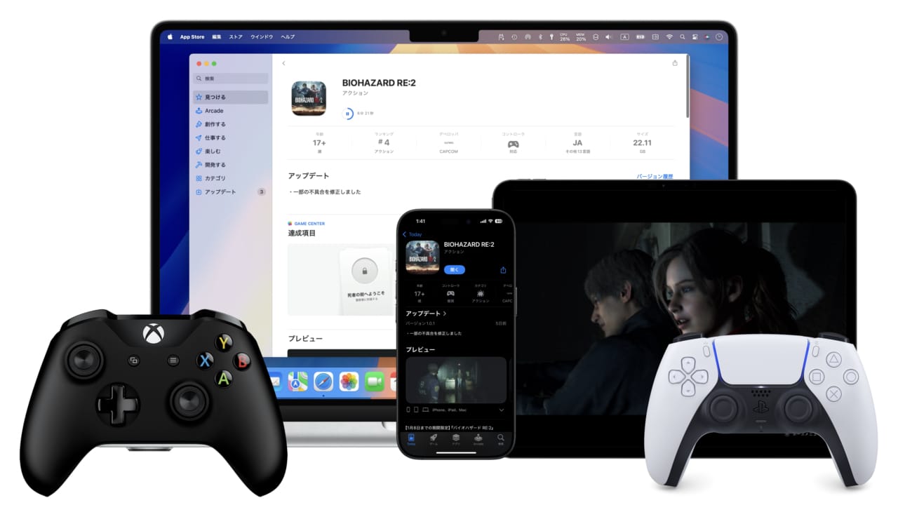 Capcom 已开始销售“BIOHAZARD RE:2”，该产品兼容配备 A17 Pro 芯片或更高版本的 Apple Silicon Mac、iPad 和 iPhone。直到 1 月 8 日为止，本篇将以 990 日元、75% 的价格发售。