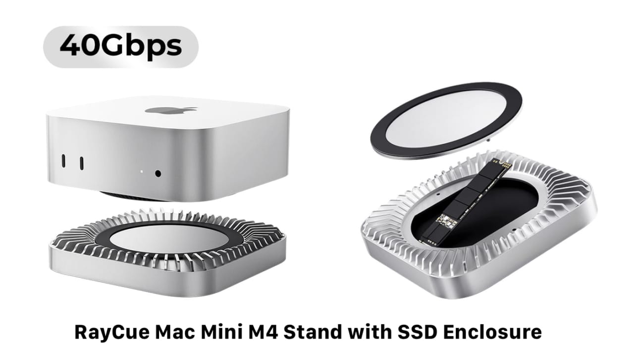 RayCue 宣布推出“RayCue Mac Mini M4 Stand with SSD Enclosure”，这是一款适用于 Mac mini (2024) 的 SSD 外壳，最大数据传输速率为 40Gbps。