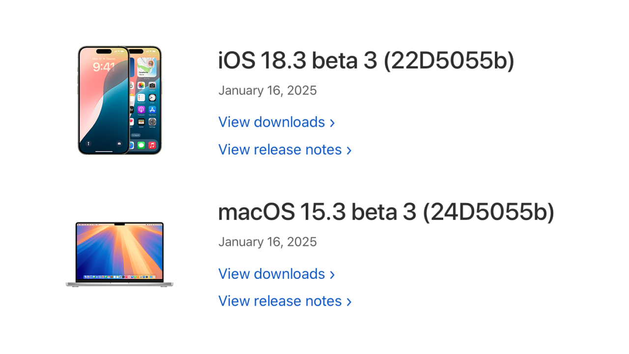 Apple 为开发者发布了“macOS Sequoia 15.3”、“iOS &amp; iPadOS 18.3”和“visionOS 2.3”等 Beta 3。