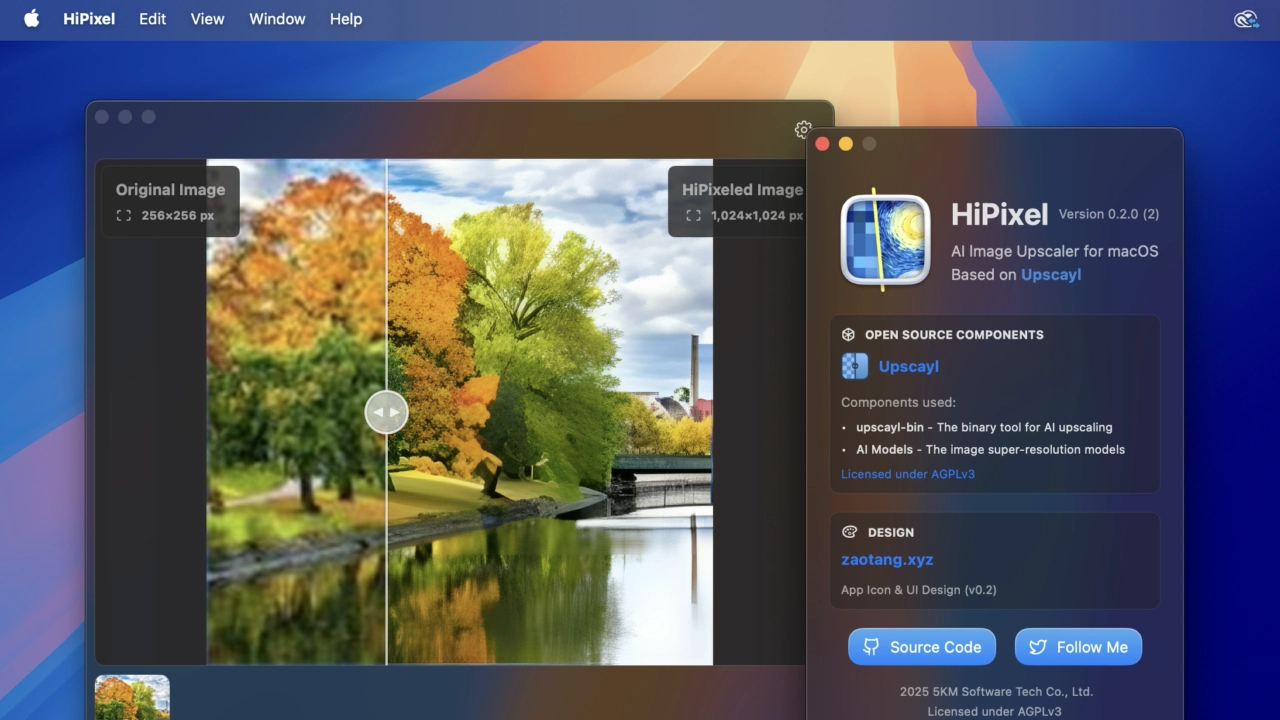 基于Electron制造的跨平台“ Upscayl”，AI Image高分辨率应用程序使用SwiftUI开发为MacOS Antial应用程序。