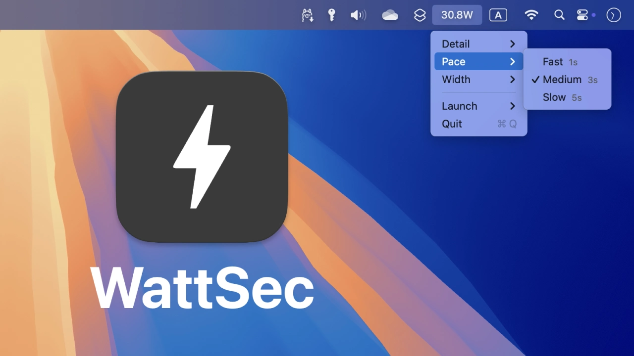 “ Wattsec”是一个简单的应用程序，它已发布在菜单栏中的Apple Silicon Mac的功耗（W）。
