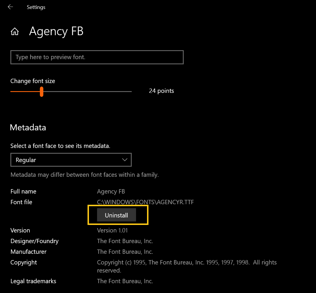 how to delete recently installed fonts in Windows 11
